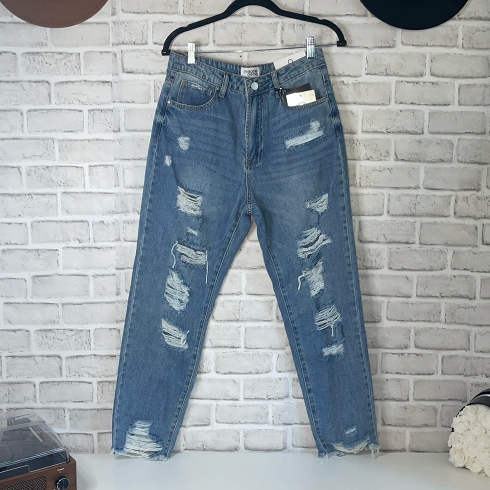 High Rise Blue Distressed Jeans